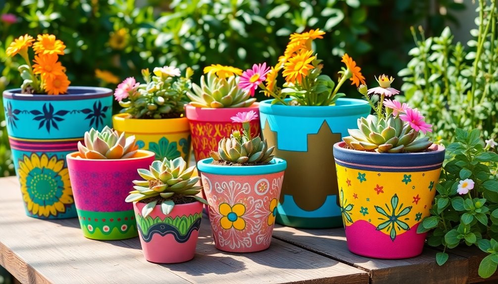 colorful terracotta flower pots