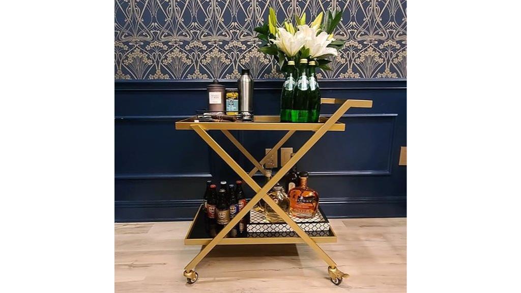 gold bar cart with glass