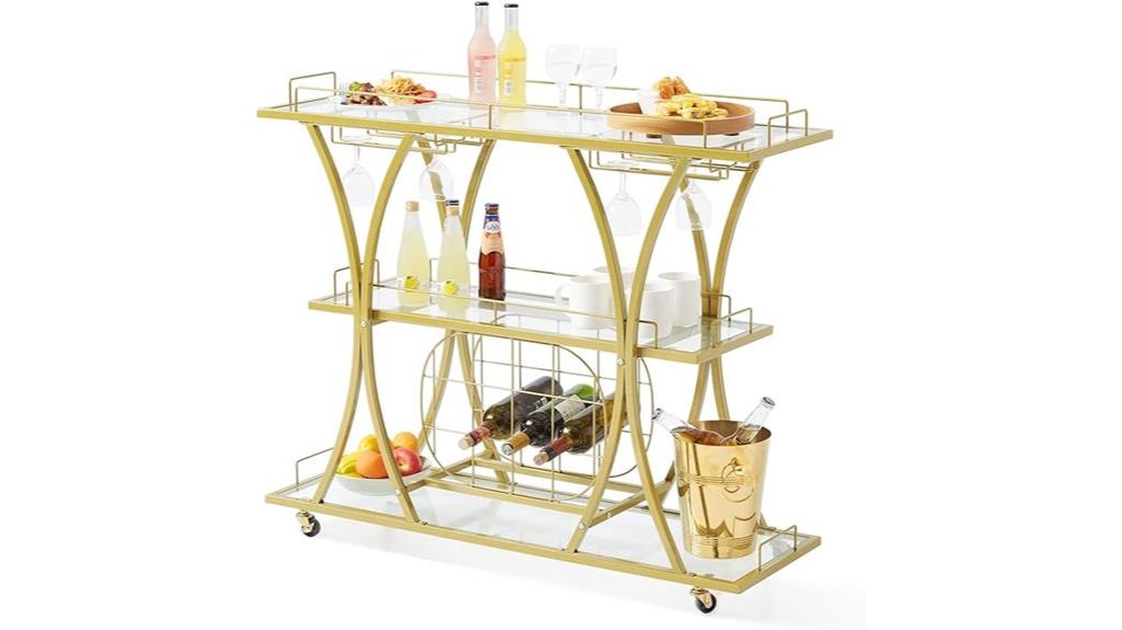 gold bar cart with locking wheels