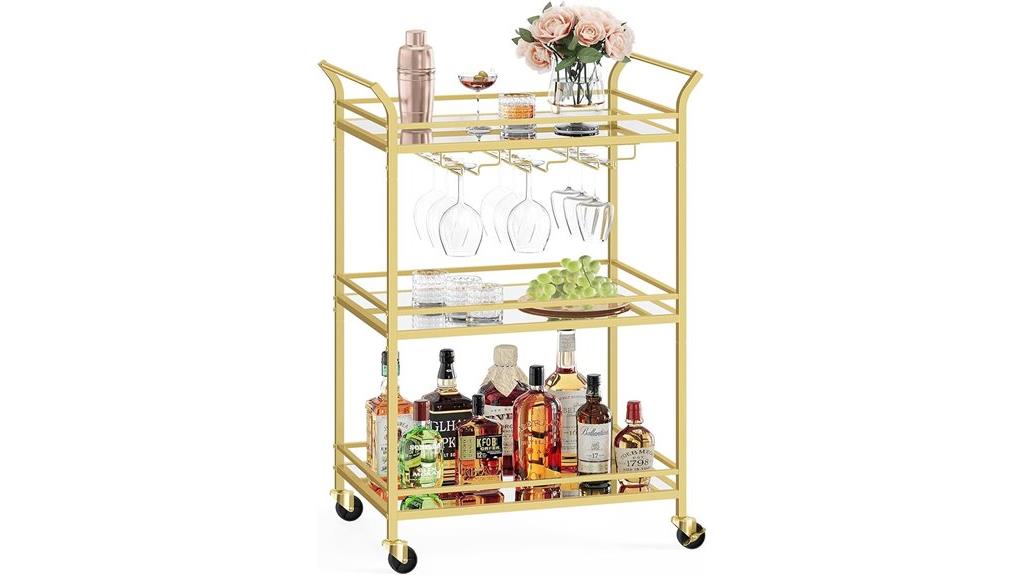 gold bar cart with shelves