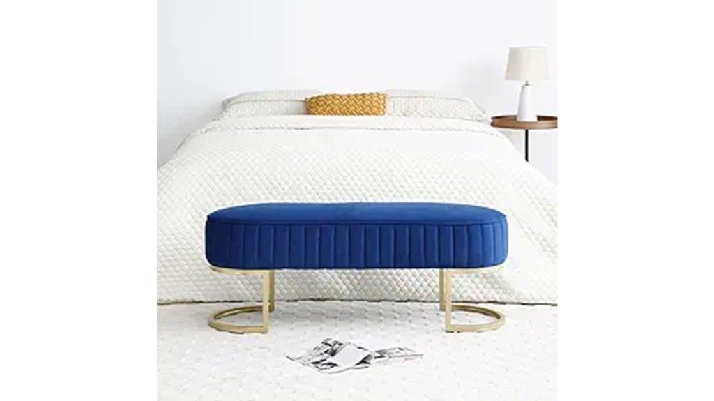 gold framed velvet bedroom bench