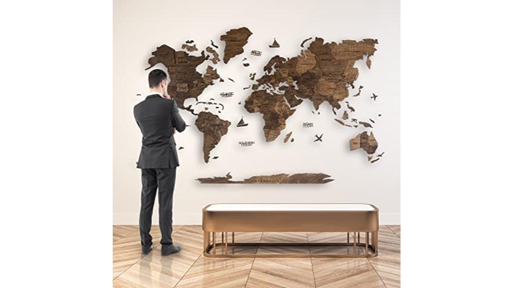 handcrafted 3d wooden wall map