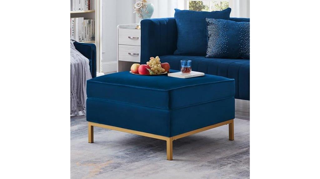 navy velvet square ottoman