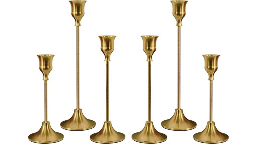 six brass gold candle holders