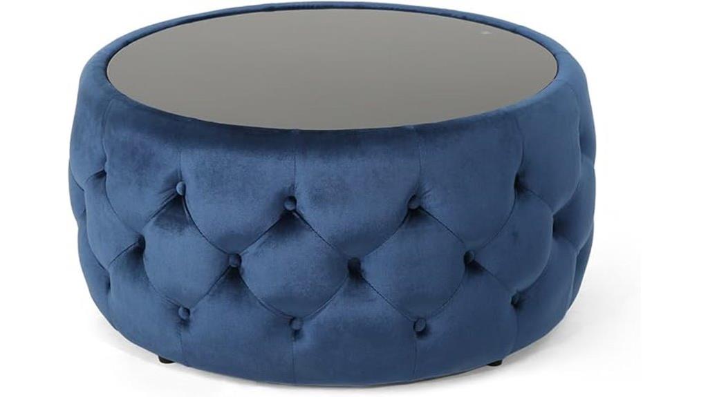 velvet ottoman with glass