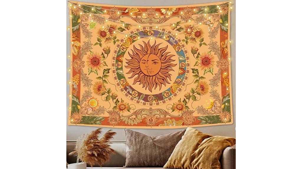yellow sun moon tapestry