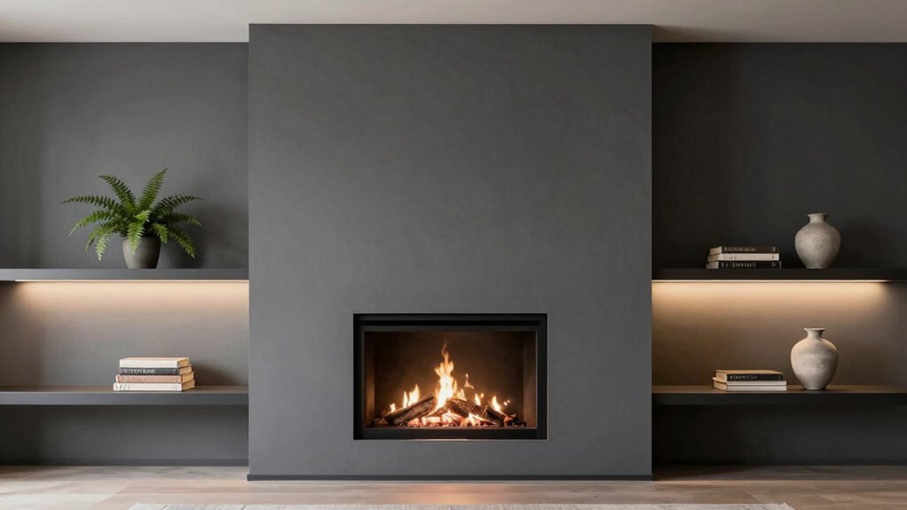 cozy clutter free fireplace styling