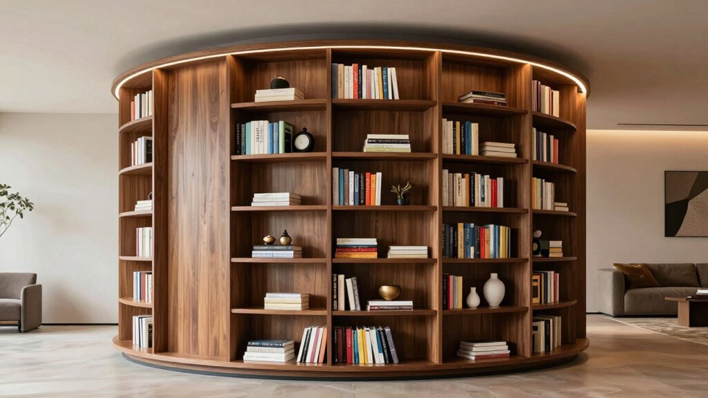 rotating bookcases as walls
