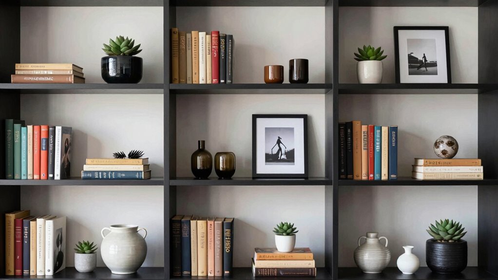 balanced textured shelf arrangement