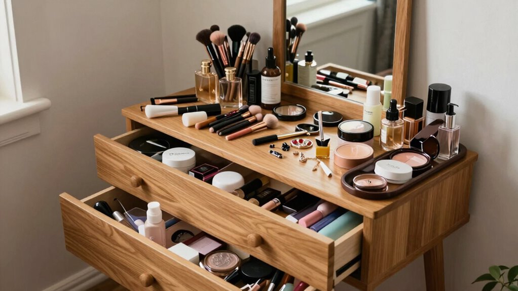 overcrowded vanity area layout