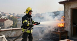 Fire Erupts On Roof Of Ankara Building